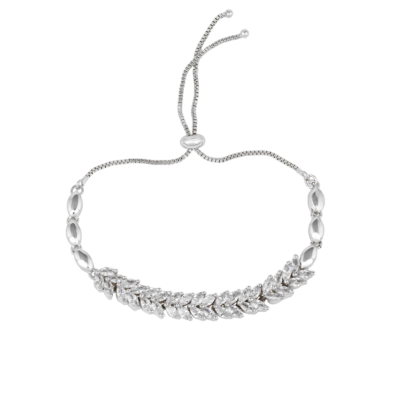 Estele Rhodium Plated CZ Leaf Designer Bracelet for Women