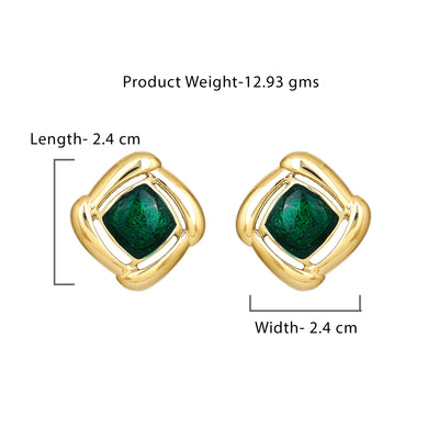 Gift Gold With Green Enamel Earrings