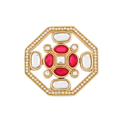 Gold plated polki white and pink kundan ethnic traditional maharani ring