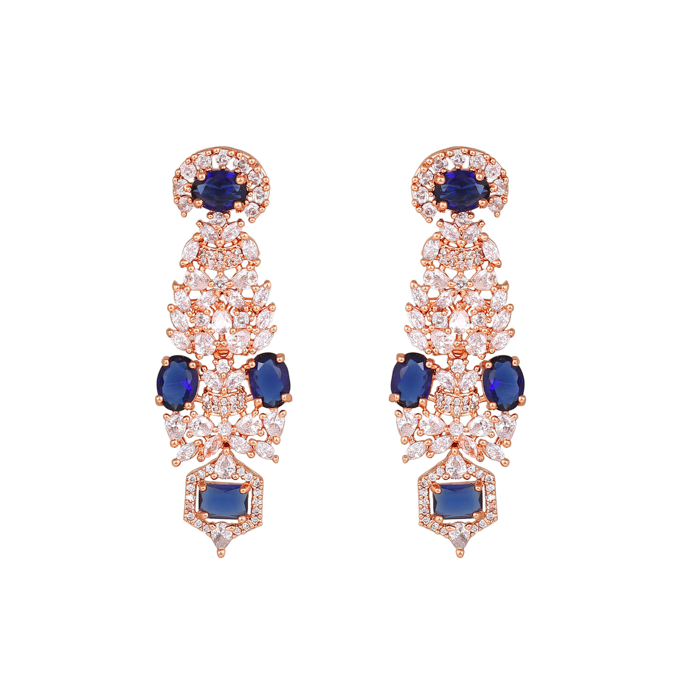 Estele Rose Gold Plated CZ Astonishing Necklace Set with Blue Stones for Women