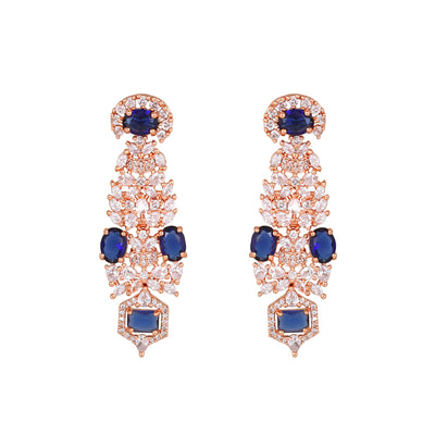 Estele Rose Gold Plated CZ Astonishing Necklace Set with Blue Stones for Women