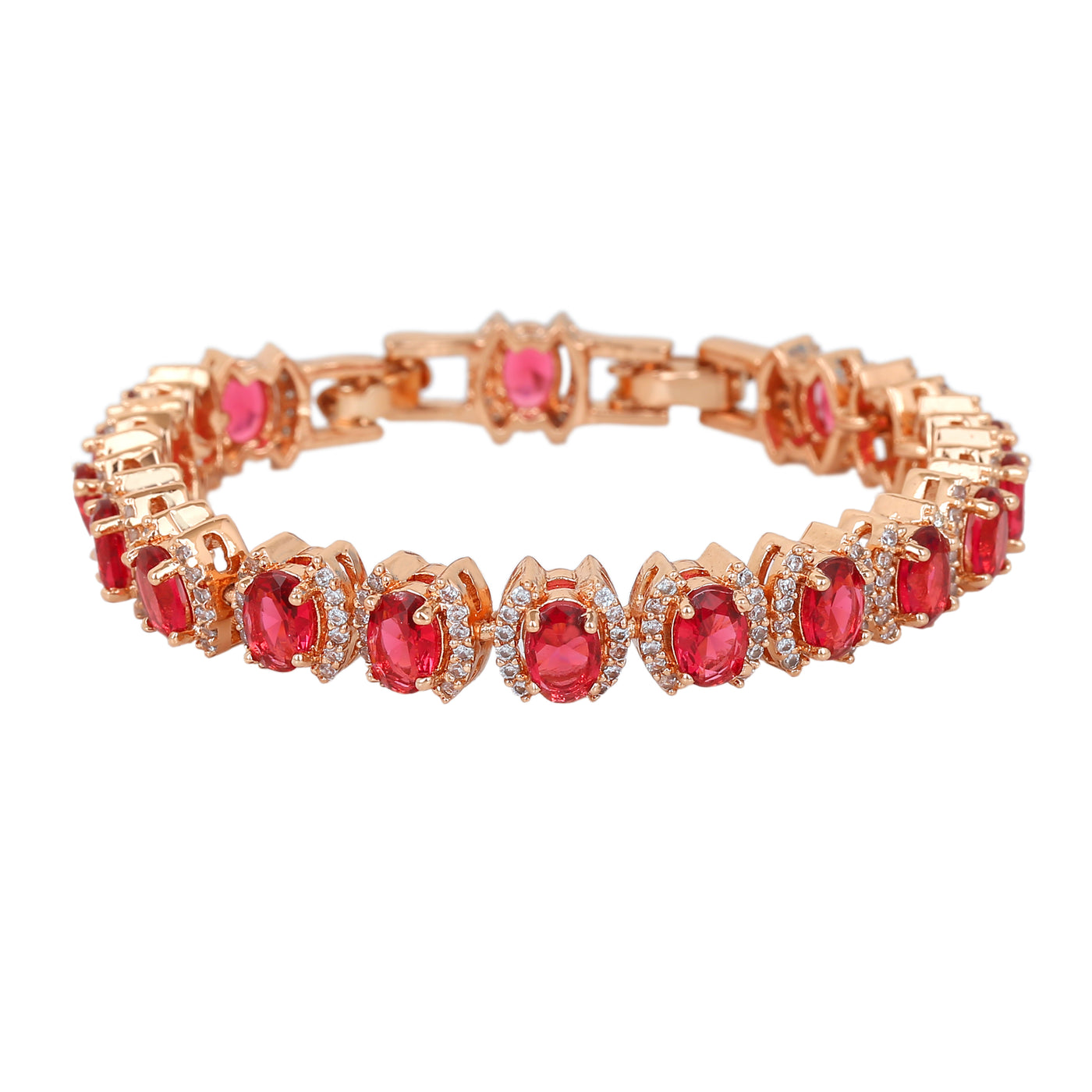 Estele Rose Gold Plated CZ Dazzling Bracelet with Tourmaline Pink Stones for Women