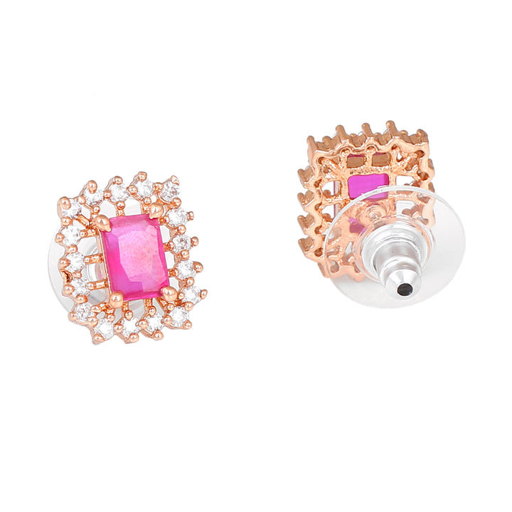 Estele Rose Gold Plated CZ Square Designer Mangalsutra Necklace Set with Ruby Stones for Women