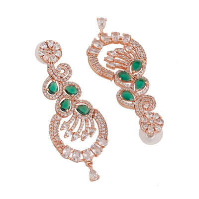 Estele Rose Gold Plated CZ Scintillating Earrings with Emerald Crystals for Women