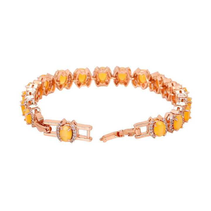 Estele Rose Gold Plated CZ Fascinating Designer Bracelet with Mint yellow Stones for Girls/Women
