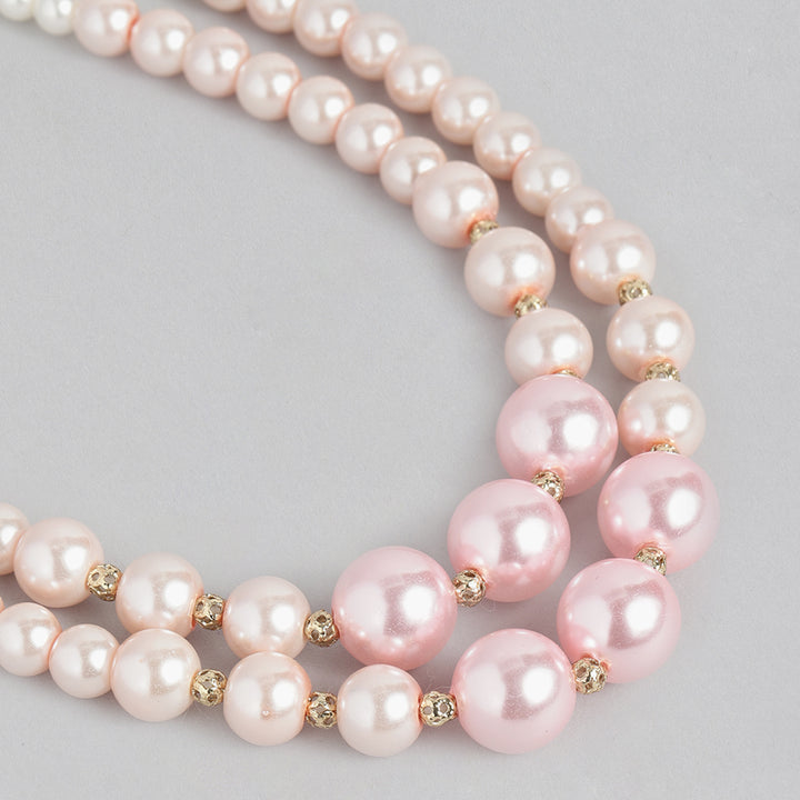Estele Gold Plated Ravishing Double Line Pearl Necklace Set for Women