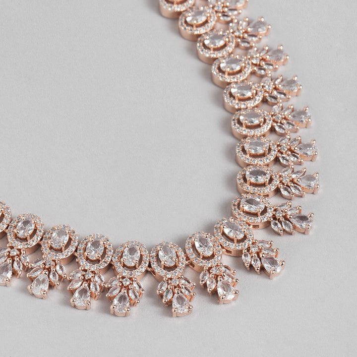 Estele Rose Gold Plated CZ Exquisite Necklace Set for Women