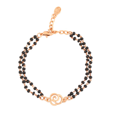 Estele Rose Gold Plated Floral Shaped Bracelet with Black Beads for Women