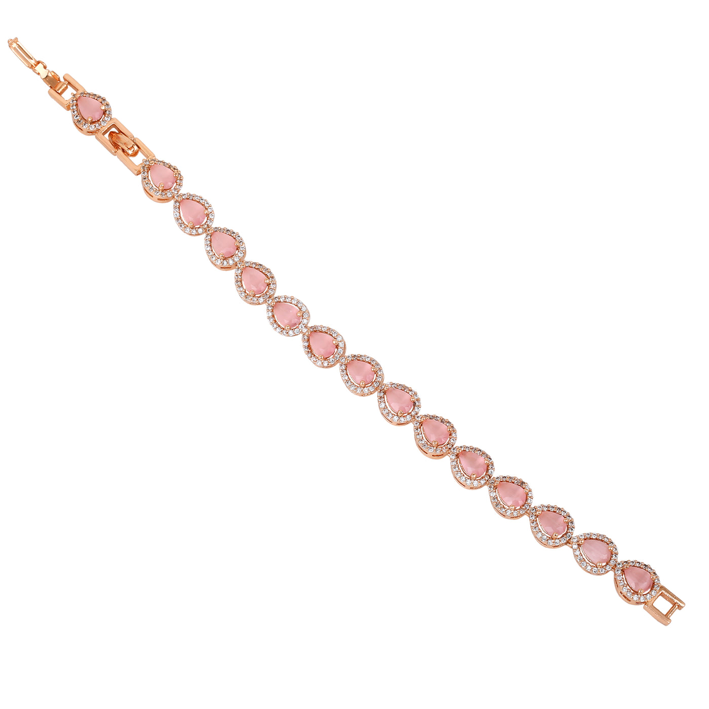 Estele Rose Gold Plated CZ Classic Drop Designer Bracelet with Mint Pink Stones for Women