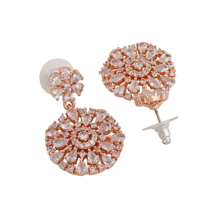 Estele Rose Gold Plated CZ Gorgeous Drop Earrings with White Crystals for Women