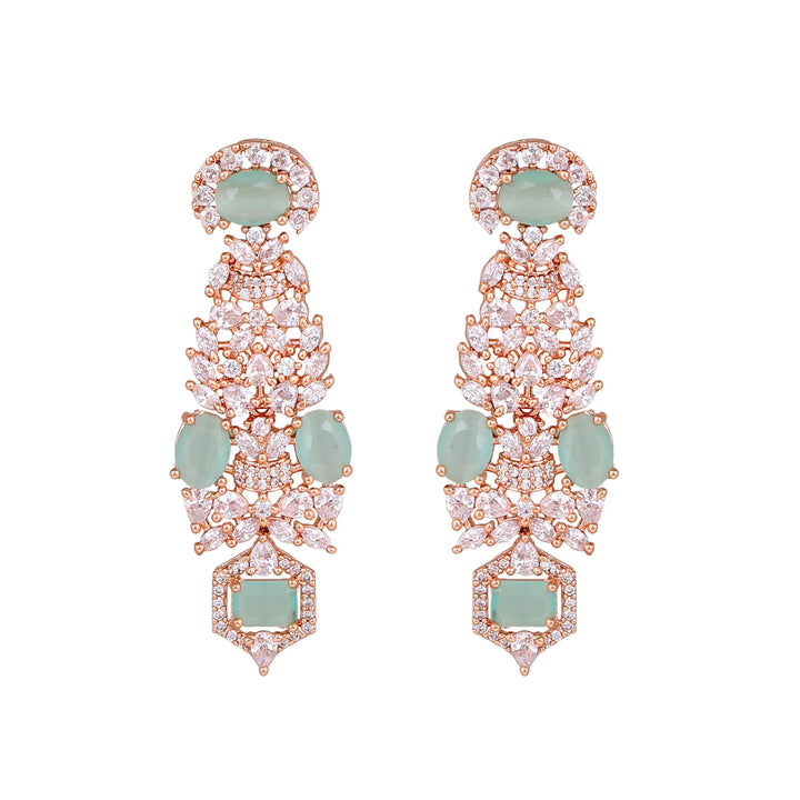 Estele Rose Gold Plated CZ Astonishing Necklace Set with Mint Green Stones for Women