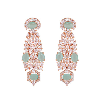 Estele Rose Gold Plated CZ Astonishing Necklace Set with Mint Green Stones for Women