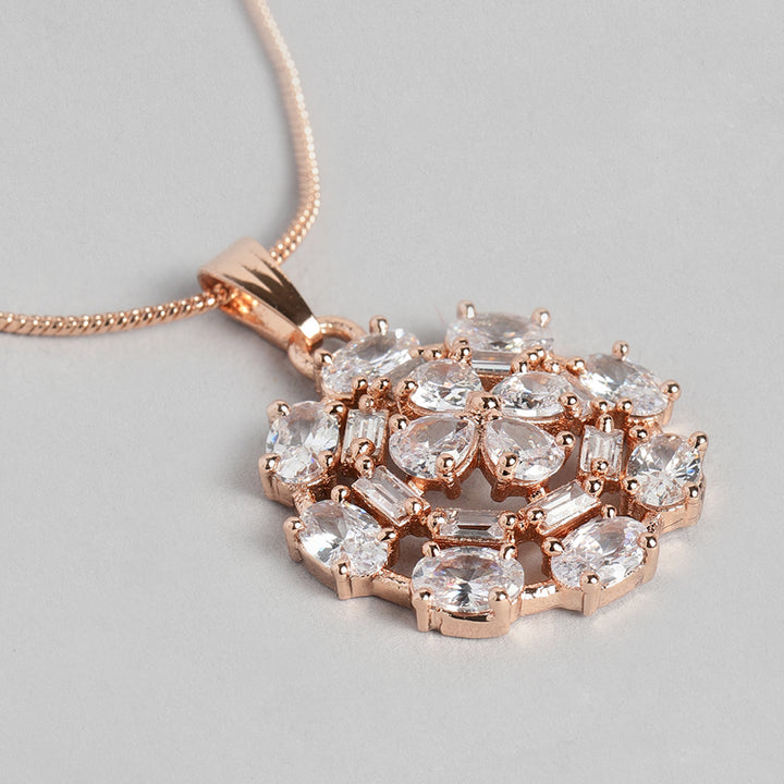 Estele Rose Gold Plated CZ Floret Designer Pendant Set for Women