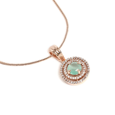 Estele Rose gold Plated CZ Circular Designer Pendant Set with Mint Green Stones for Girls & Women