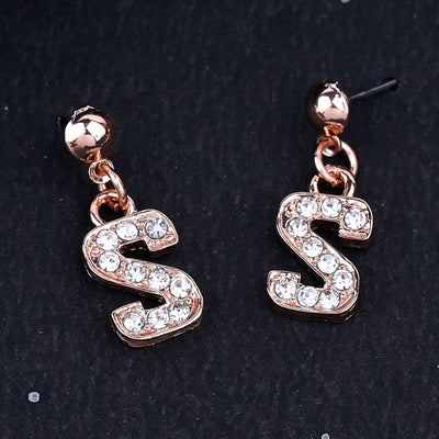 Estele Rose Gold Plated Magnificent Medium 'S' Letter Earrings with Crystals for Women