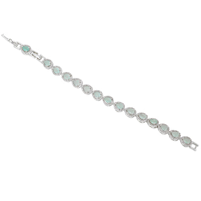 Estele Rhodium Plated CZ Classic Drop Designer Bracelet with Mint Green Stones for Women