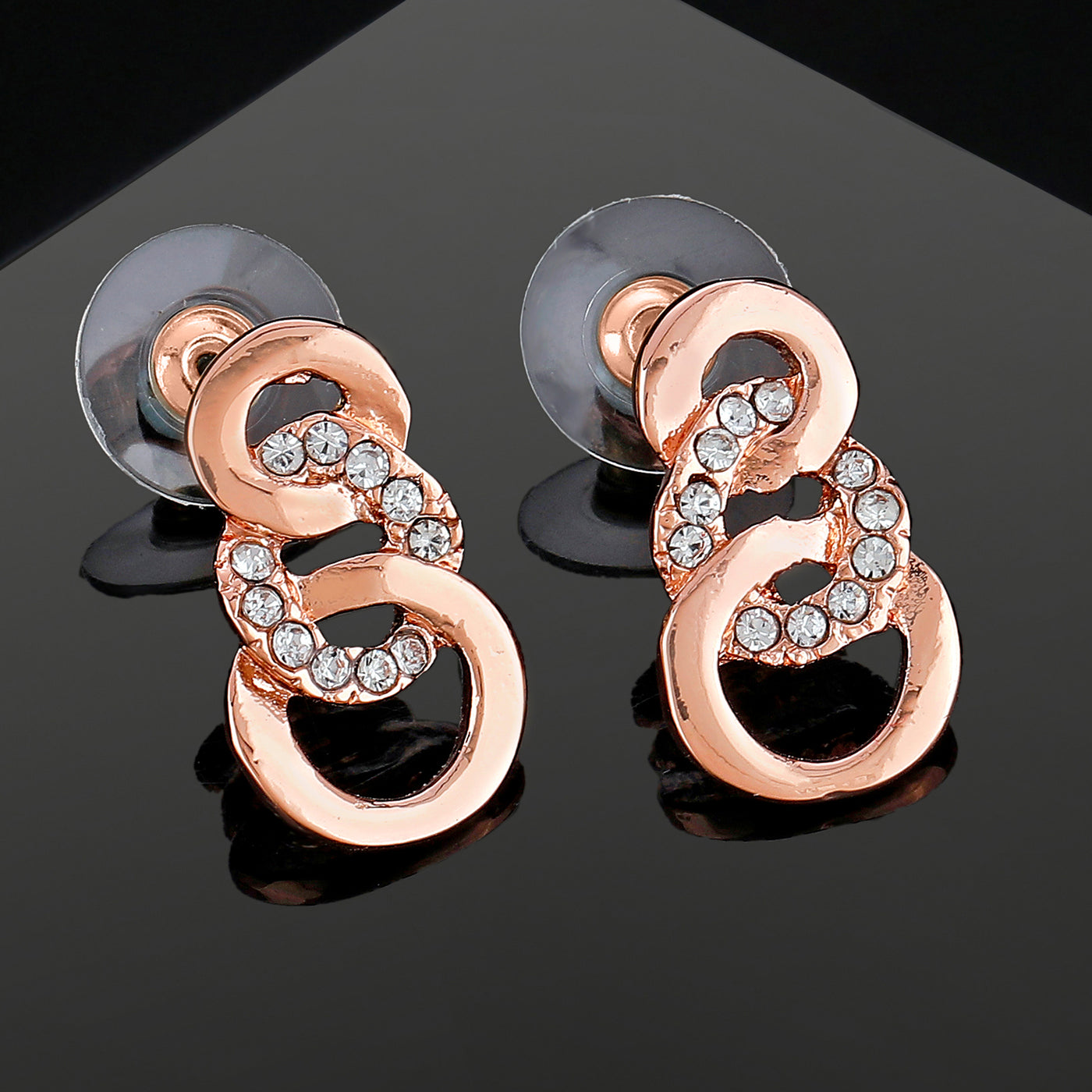 Estele Rose Gold Plated Circular Stud Earrings with Austrian Crystals for Women