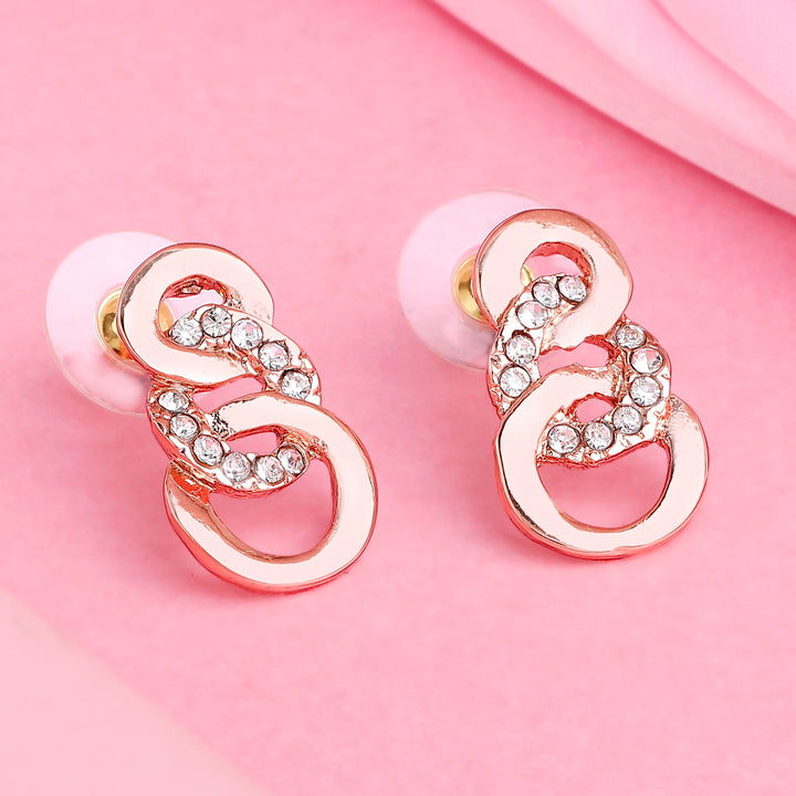 Estele Rose Gold Plated Circular Stud Earrings with Austrian Crystals for Women