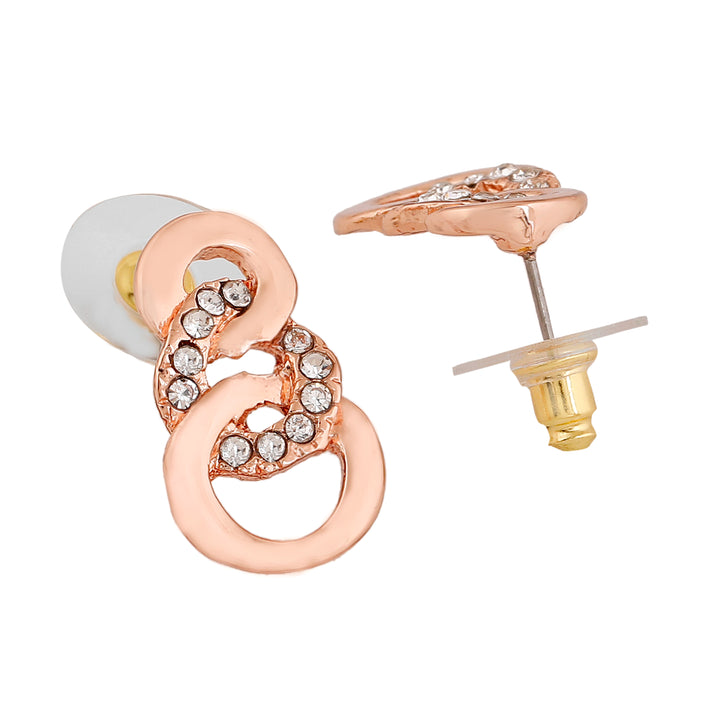 Estele Rose Gold Plated Circular Stud Earrings with Austrian Crystals for Women
