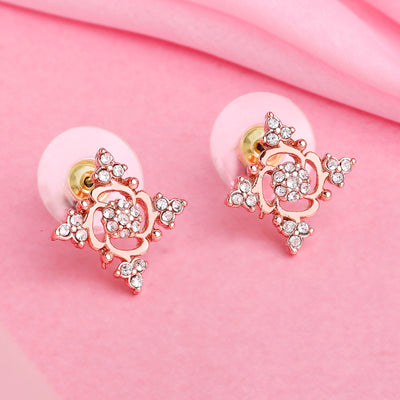 Estele Rose Gold Plated Flower Designer Stud Earrings with Austrian Crystals for Women