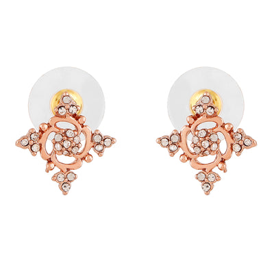 Estele Rose Gold Plated Flower Designer Stud Earrings with Austrian Crystals for Women