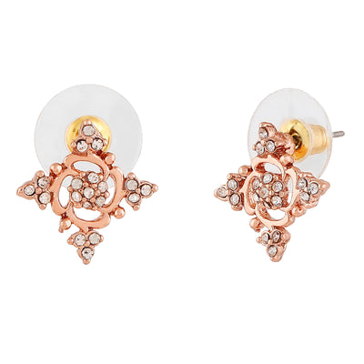 Estele Rose Gold Plated Flower Designer Stud Earrings with Austrian Crystals for Women