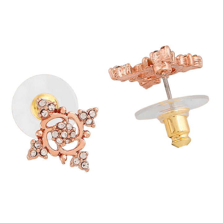 Estele Rose Gold Plated Flower Designer Stud Earrings with Austrian Crystals for Women