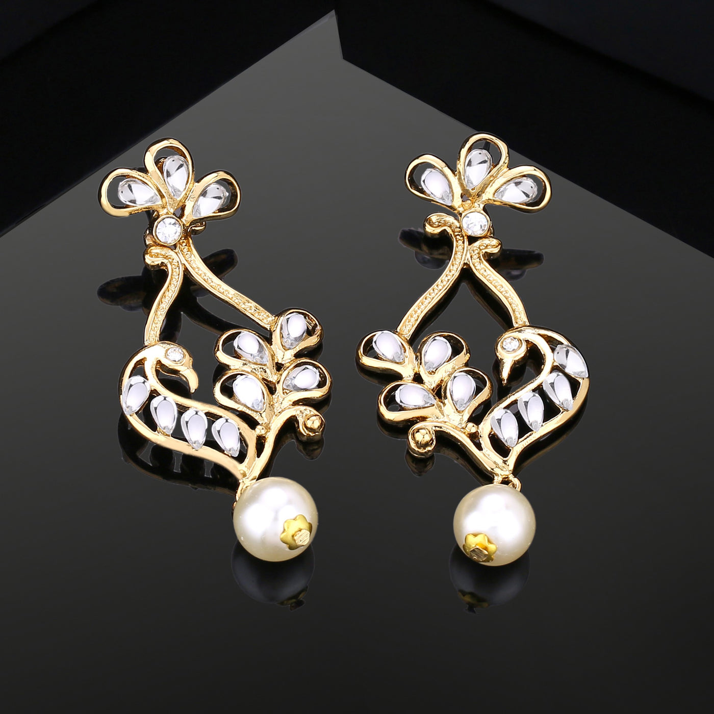 Estele Gold Plated Peacock Designer Drop Earrings for Women