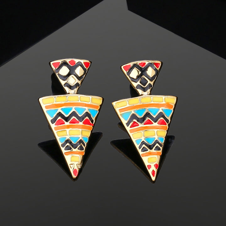 Estele Gold Plated Triangular Stud Earrings with Multi color Enamel for Women