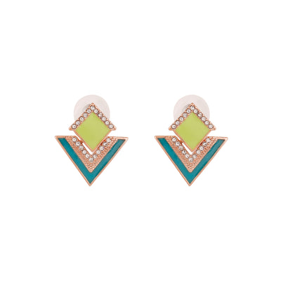 Estele Rose Gold Plated Geometric Designer Stud Earrings with Austrian Crystals for Women