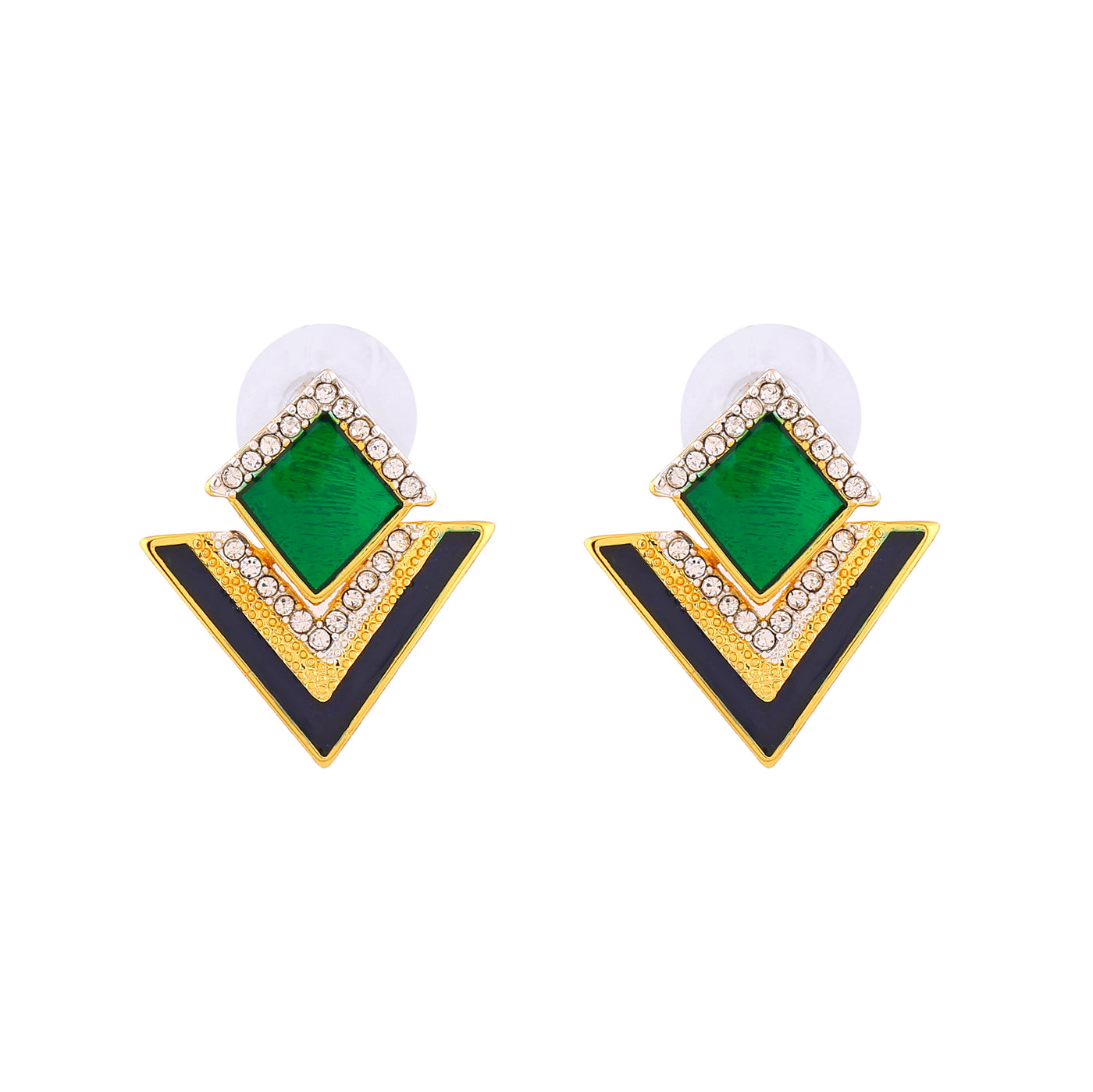 Estele Gold Plated Geometric Designer Stud Earrings with Austrian Crystals for Women
