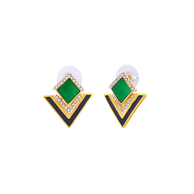 Estele Gold Plated Geometric Designer Stud Earrings with Austrian Crystals for Women