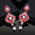 Estele Rose Gold Plated Beautiful Drop Earrings with White Pearls for Women