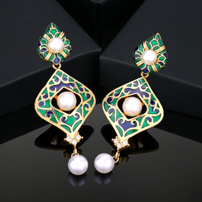 Estele Gold Plated Beautiful Drop Earrings with White Pearls for Women