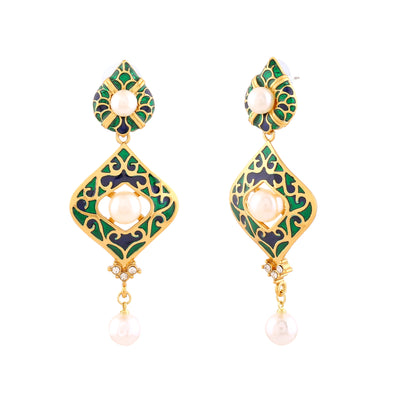 Estele Gold Plated Beautiful Drop Earrings with White Pearls for Women