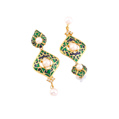 Estele Gold Plated Beautiful Drop Earrings with White Pearls for Women