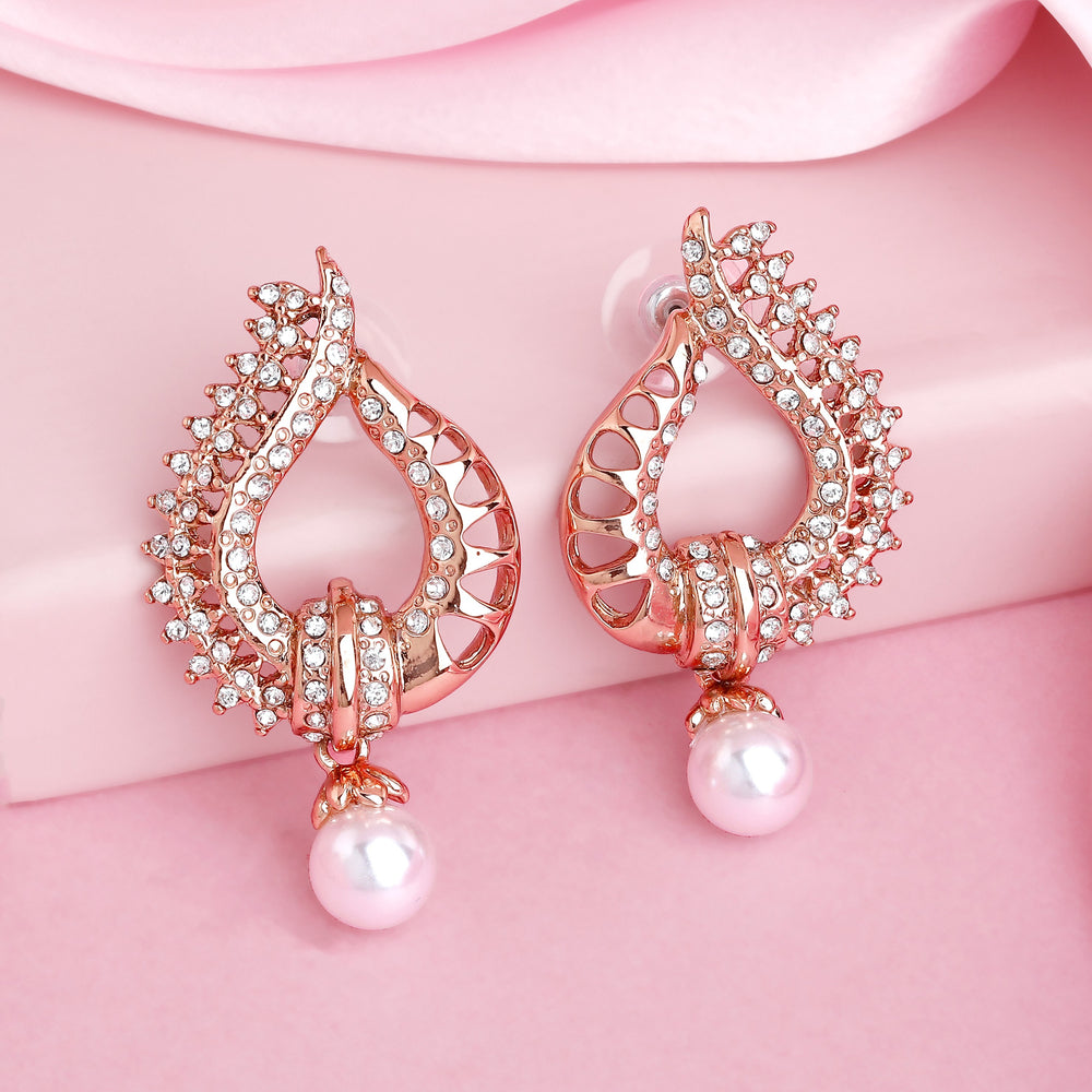 Estele Rose Gold Plated Heart Shaped Drop Earrings with Austrian Crystals  for Women