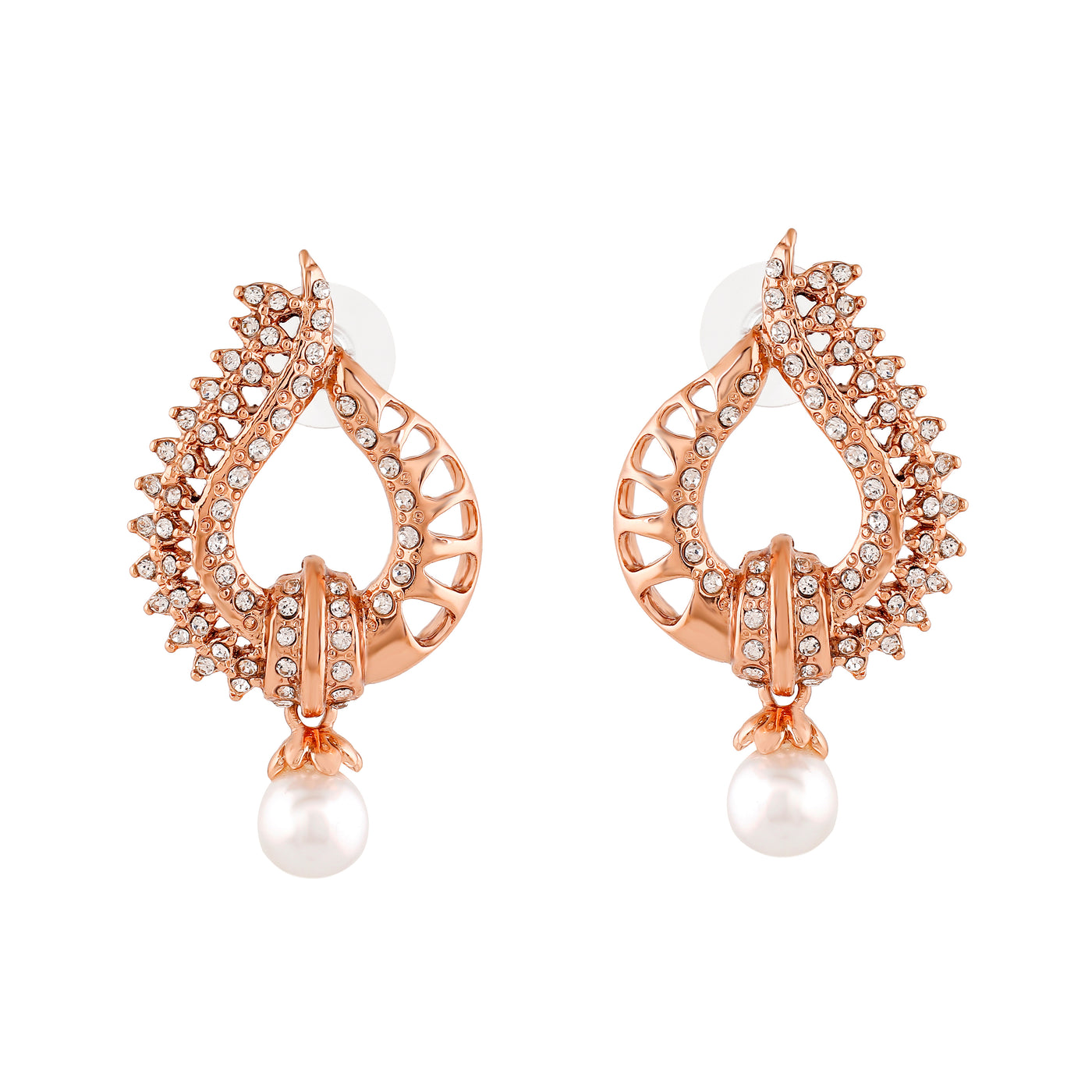 Estele Rose Gold Plated Heart Shaped Drop Earrings with Austrian Crystals for Women