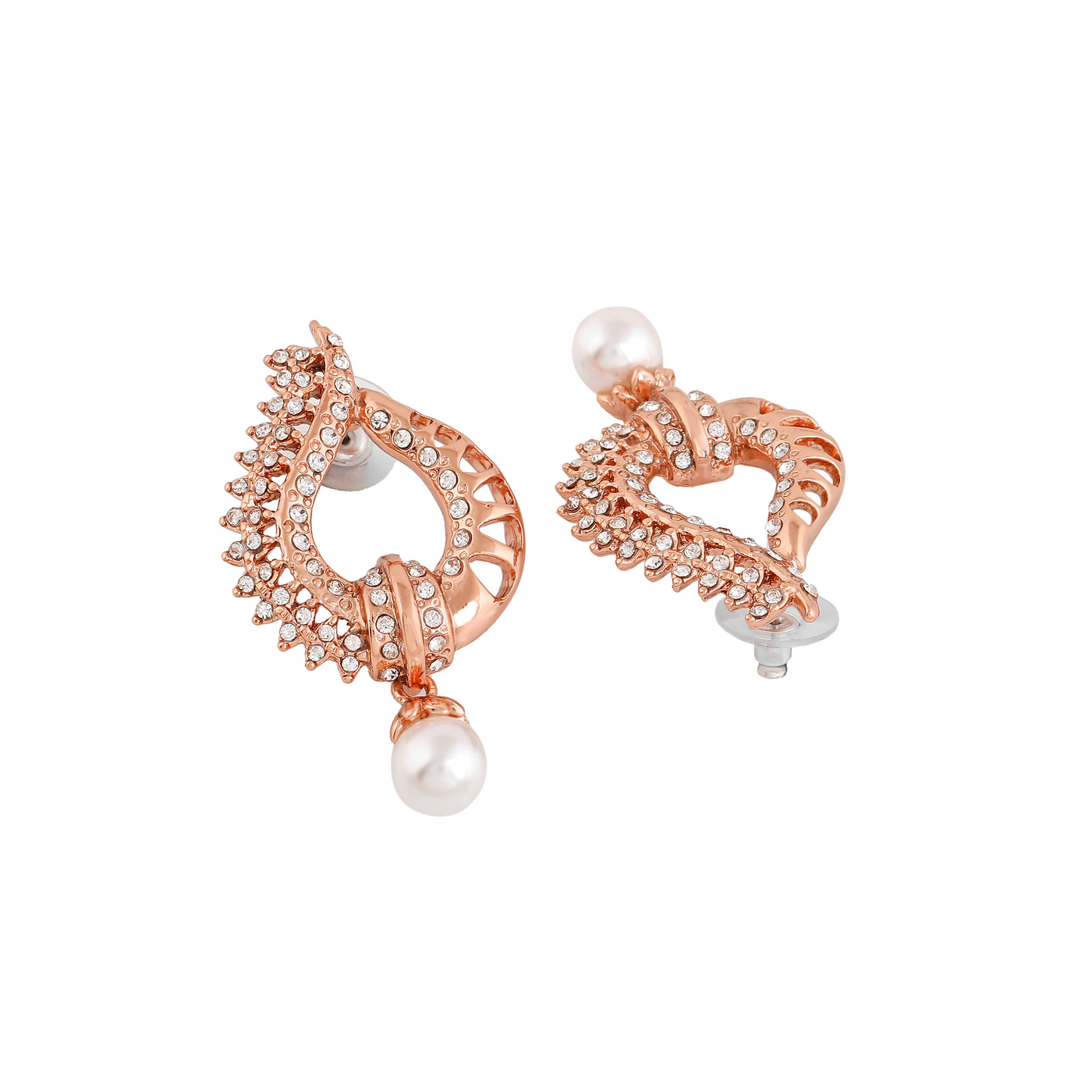 Estele Rose Gold Plated Heart Shaped Drop Earrings with Austrian Crystals for Women