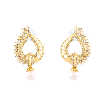 Estele Gold Plated Heart Shaped Drop Earrings with Austrian Crystals for Women