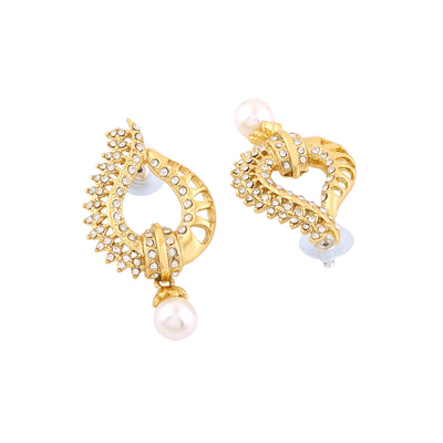 Estele Gold Plated Heart Shaped Drop Earrings with Austrian Crystals for Women