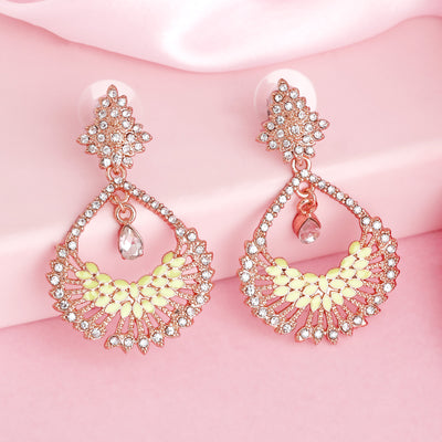 Estele Rose Gold Plated Fascinating Drop Earrings with Austrian Crystals for Women