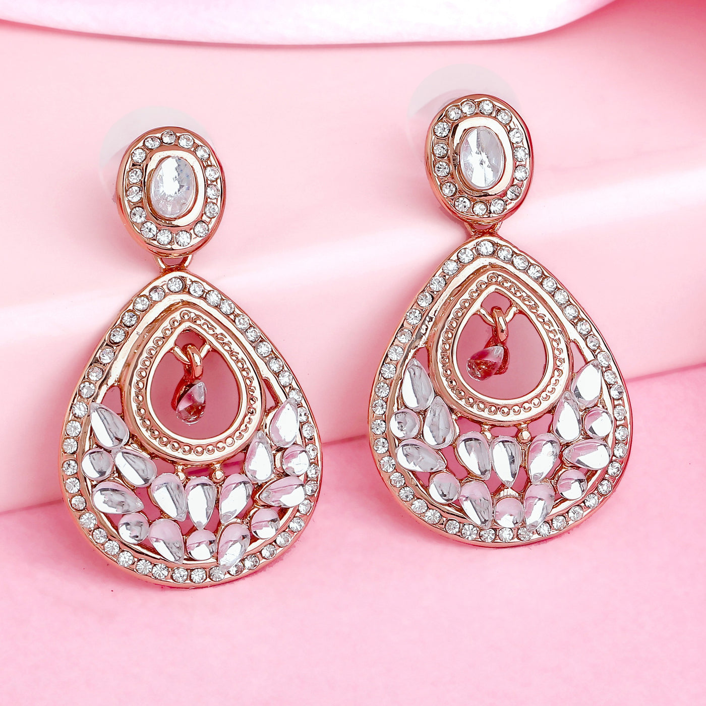 Estele Rose Gold Plated CZ Beautiful Drop Designer Earrings for Women