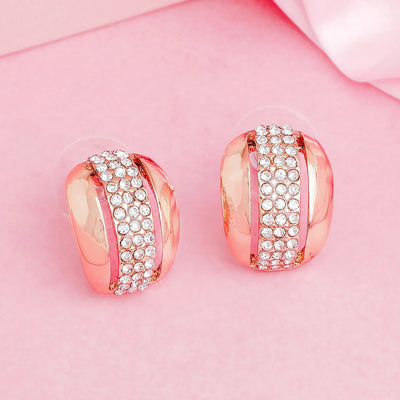 Estele Rose Gold Plated Geometric Designer Stud Earrings with Austrian Crystals for Women