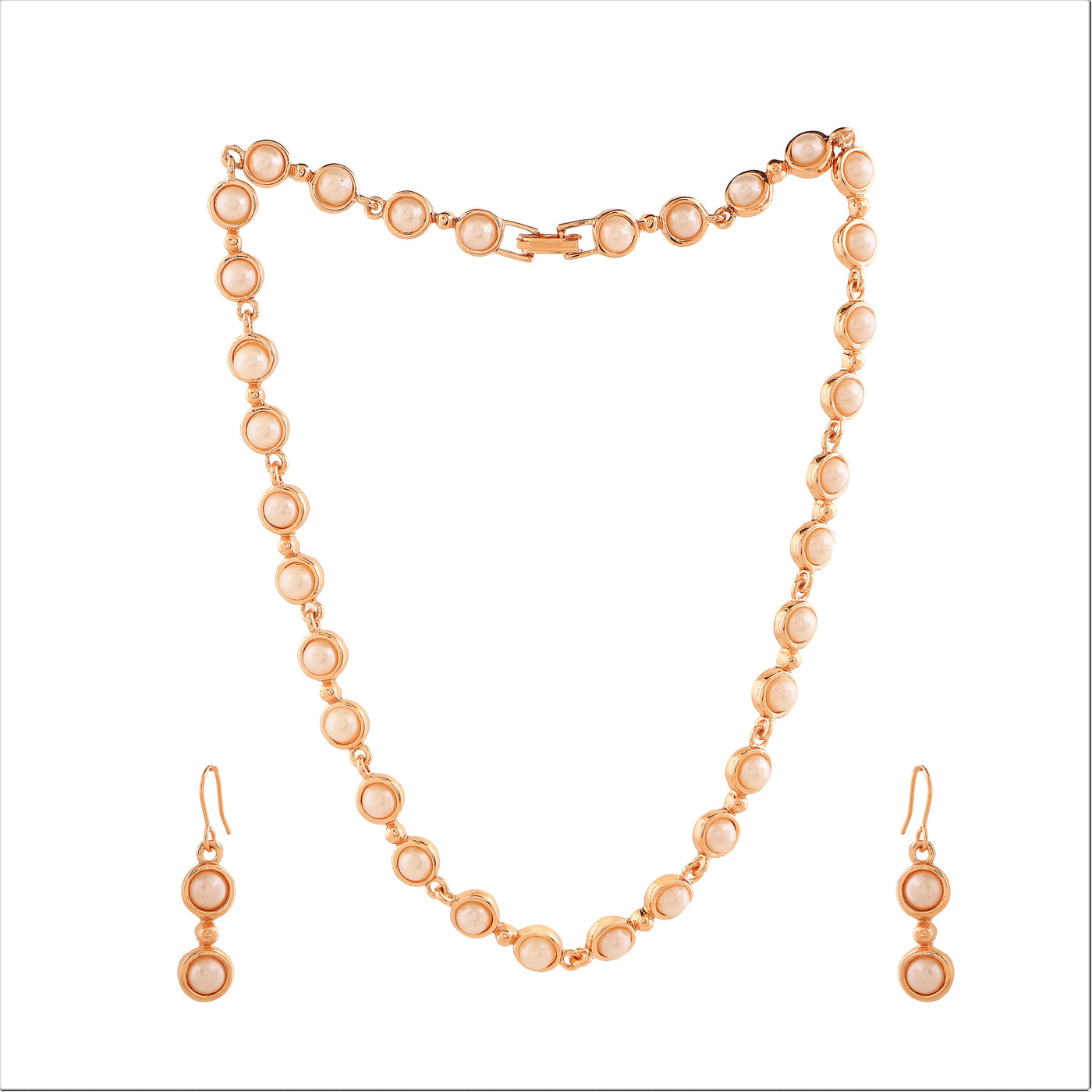 Estele Rose Gold Plated Pearl Studded Traditional Necklace Set for Women