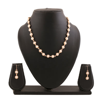 Estele Rose Gold Plated Pearl Studded Traditional Necklace Set for Women
