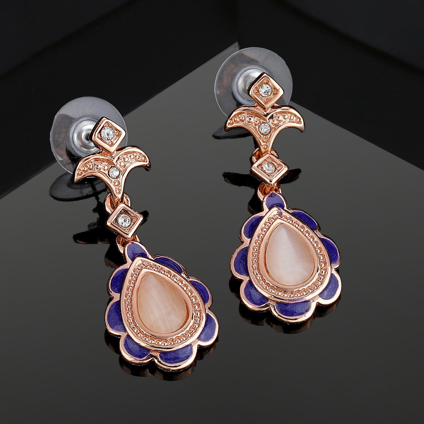 Estele Rose Gold Plated Beautiful Drop Earrings with Austrian Crystals for Women