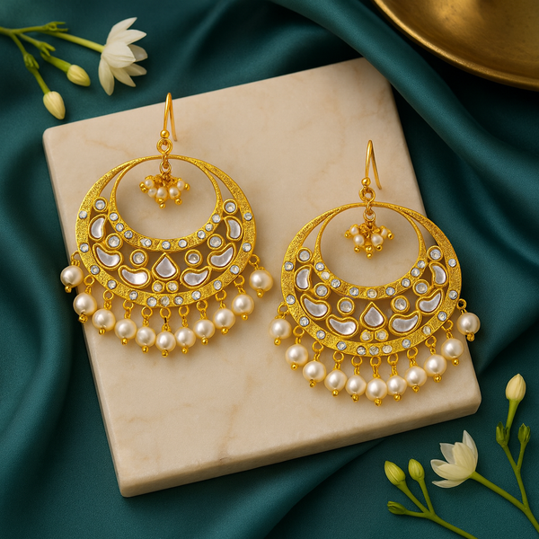 Estele - Stylish Fancy Party Wear Kundan Chandbali Earrings