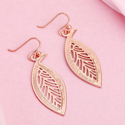Estele Rose Gold Plated Leaf Designer Earrings for Women