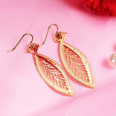Estele Gold Plated Leaf Shaped Texture Earrings for Girls/Women